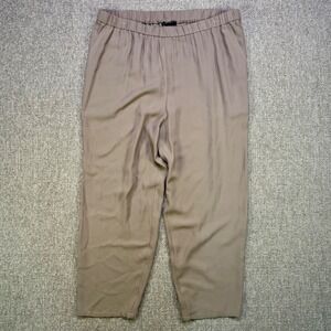 Eileen Fisher NWT 100% Silk Georgette Crepe Slouchy Ankle Pant Mocha 1X Plus
